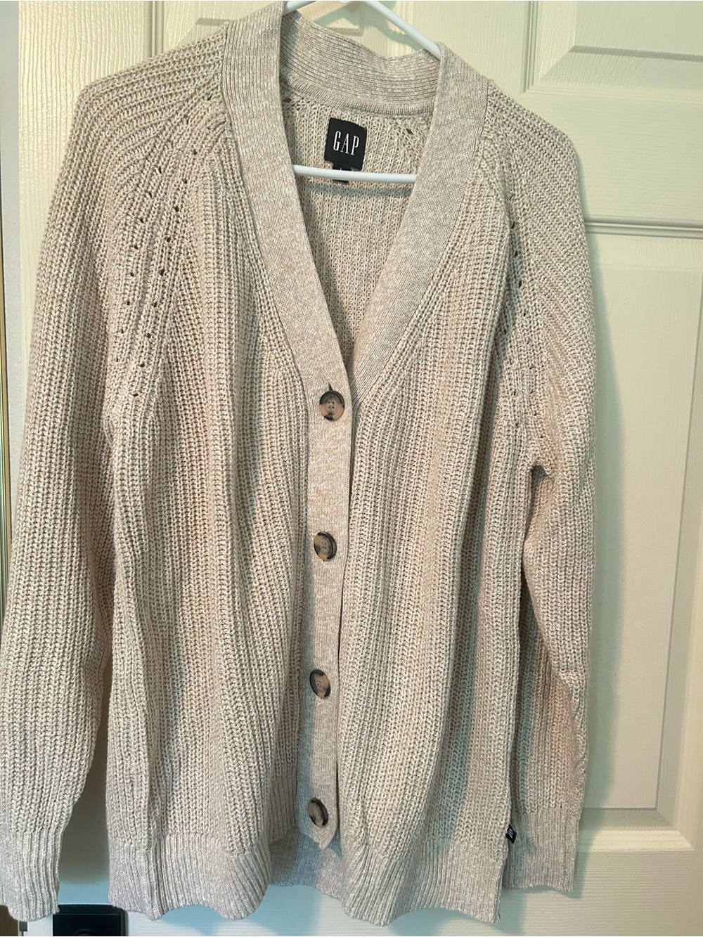 GAP Neutral Cream Ribbed Button Cardigan
